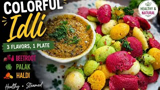 Rainbow idli recipe healthy breakfast idea beetroot Palak aur haldi idli#colourful idli vegetable