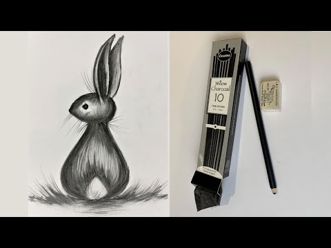 Сharcoal drawing for beginners  - Funny Bunny. Рисование углем для начинающих  - Забавный зайчик