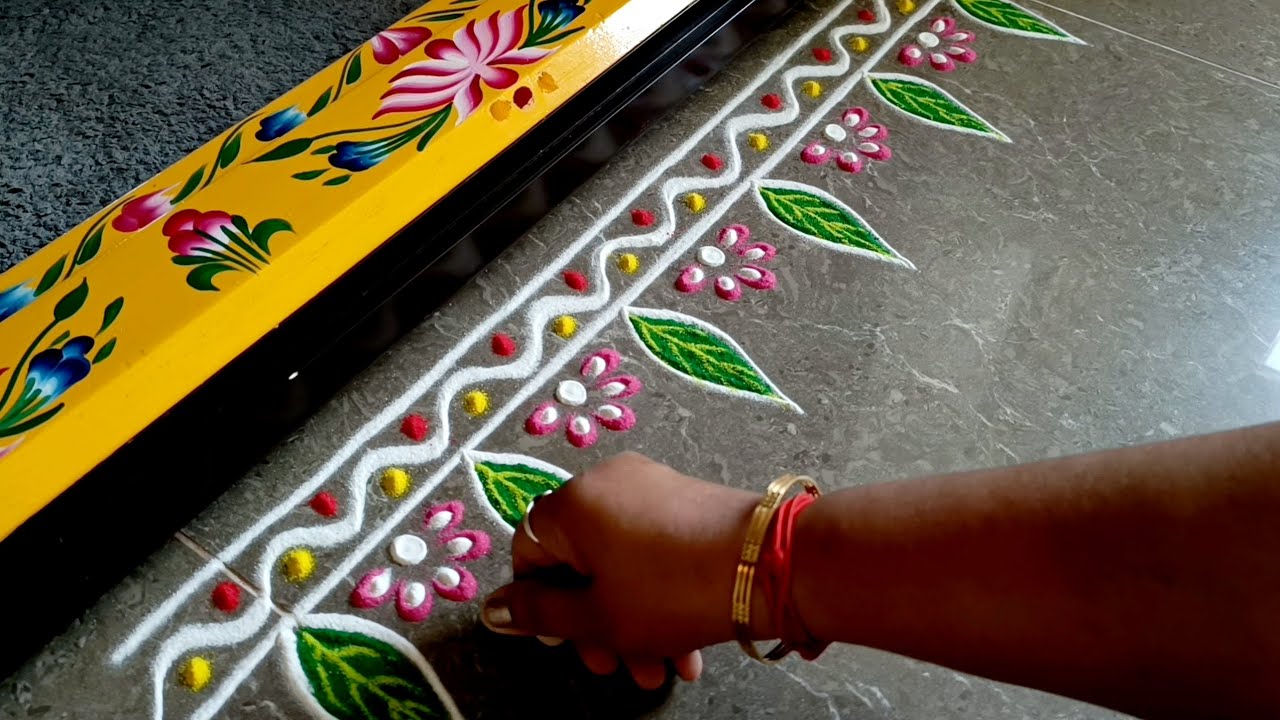 Easy border rangoli designs | Ugadi muggulu | Ugadi special rangoli | Border muggulu for festivals