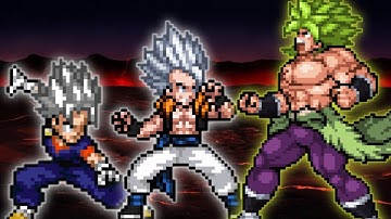 Vegito V2 OP(All Form) & Gogeta OP(AF) VS Broly V2 OP in Jump Force Mugen