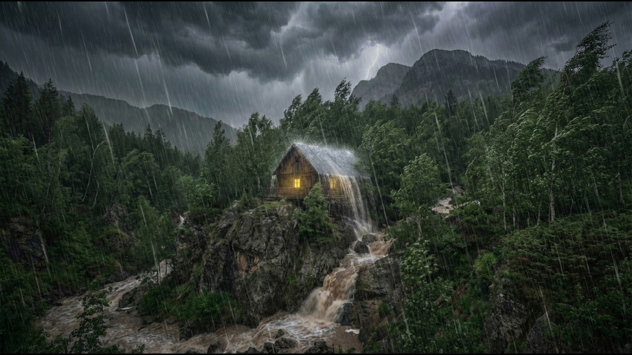 Isolated Mountain Cabin ⚡ Extreme Rain, Thunder & Flood | Dark Storm Sleep