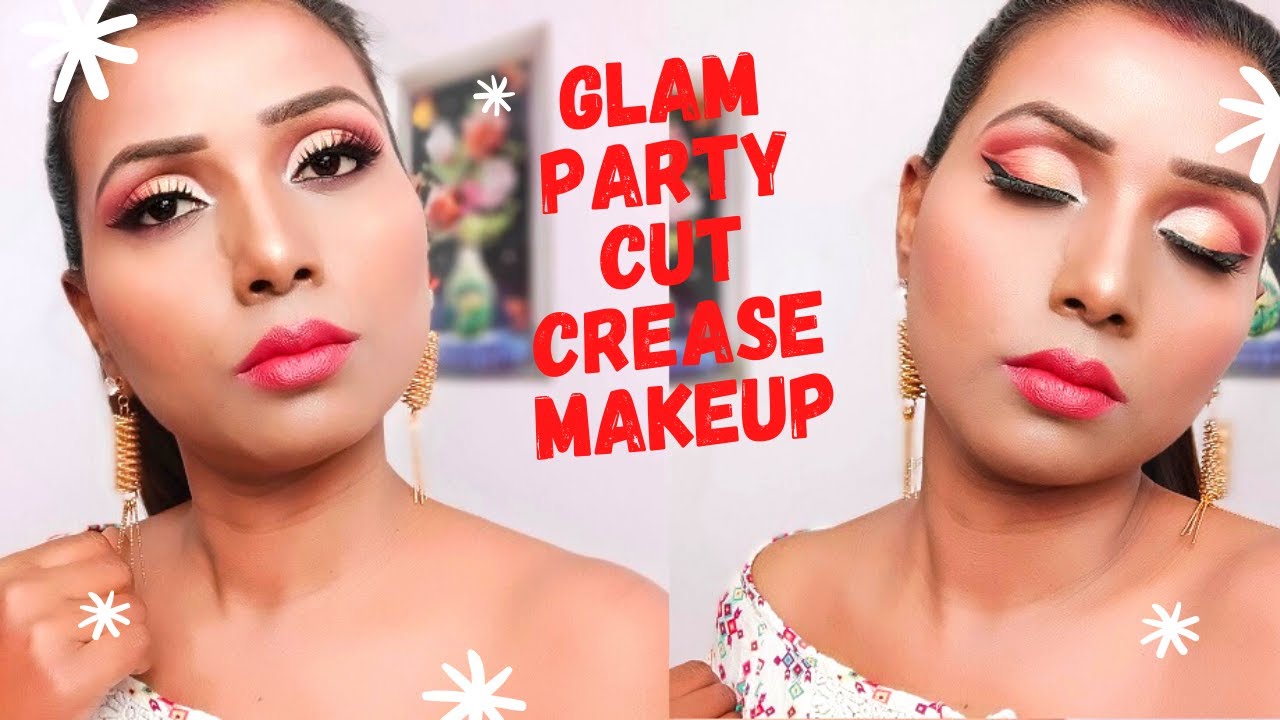 Glam Party Makeup Tutorial step By Step l Gold Cut Crease Eyes Makeup l ...