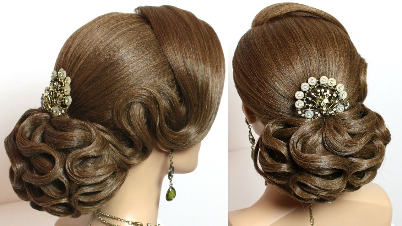 Hairstyle for long hair for wedding. Bridal updo tutorial