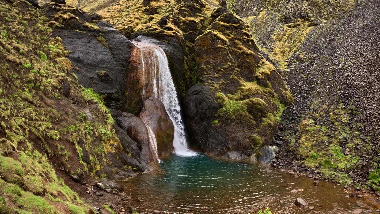 Helgufoss Waterfall Trail | Iceland Walking Tour | 4K Natural Sound — Helgufoss — video poster