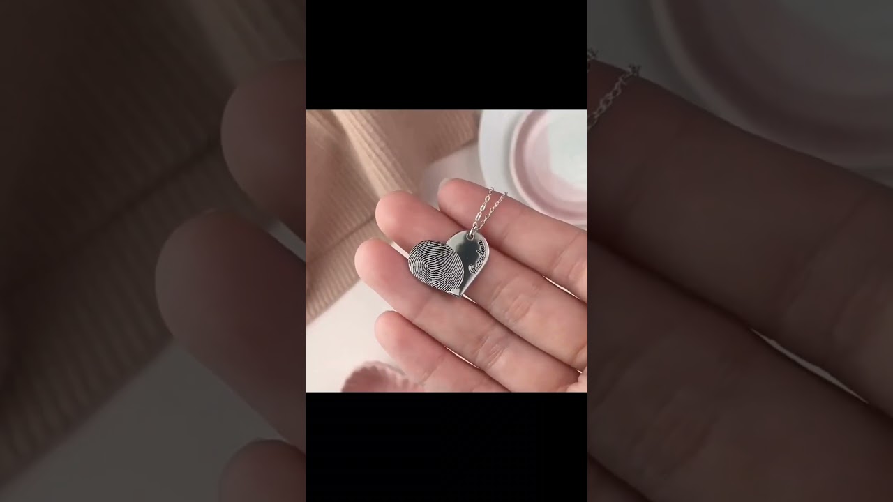 Personalized Fingerprint Name Necklace | Custom Heart Fingerprint and Name Necklace Chain