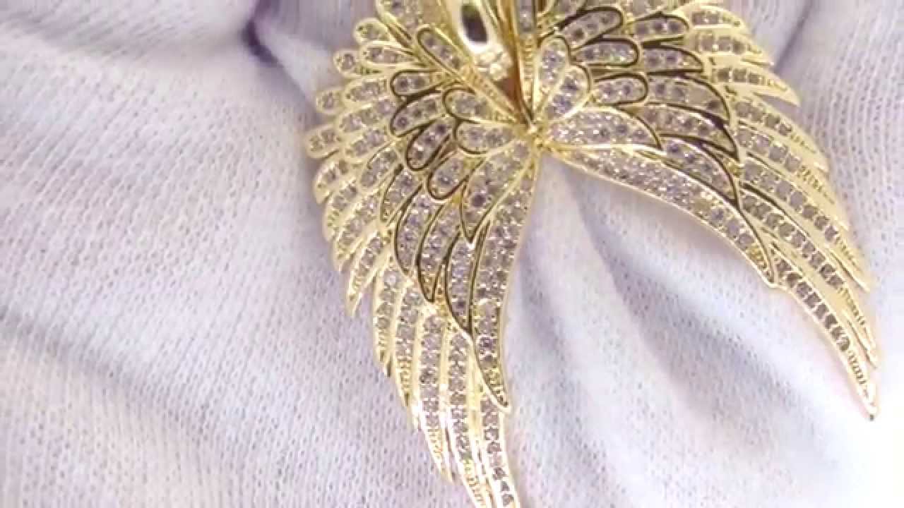 Large Bling Bling Guardian Angel Wings Pendant Gold Iced Out Jewelry