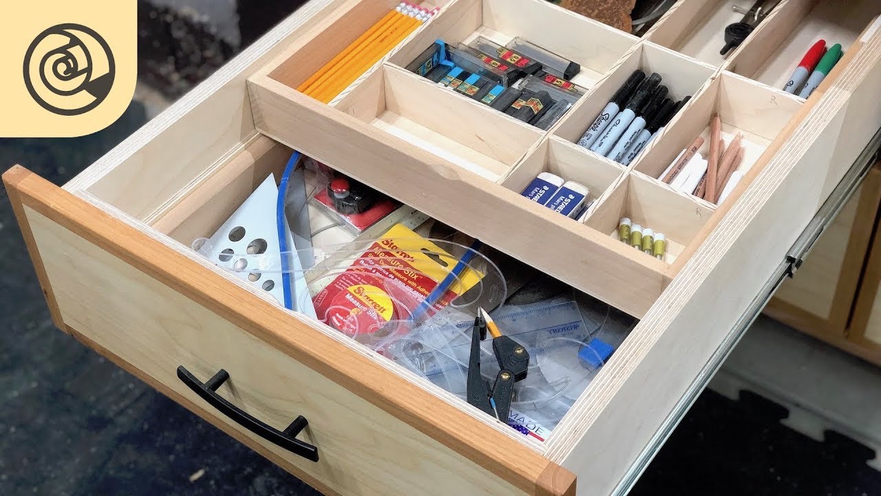 Workshop Drawer Organization  DIY Drawer Dividers with Sliding Tray 