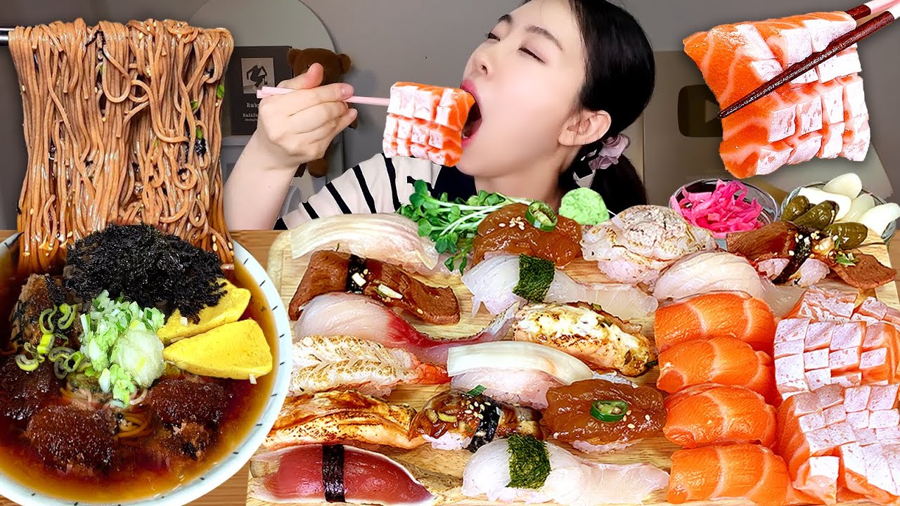 제대로 집캉스!!❄️에어컨 풀가동~시원한 냉모밀에 연어 & 모듬 초밥먹방🍣 이것이 진정 휴가다 !!😆👍🏻