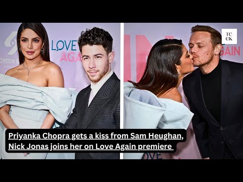 Priyanka Chopra gets a kiss from Sam Heughan, Nick Jonas joins her on Love Again Premiere