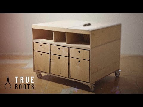 Check out the mobile circular saw table with a ton of storage space! | True Roots Workshop