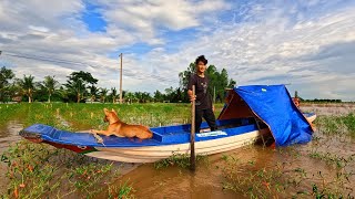 Camping on a boat in a flood zone with a dog