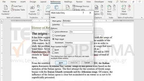 Mark the page range Rebetiko as index entry with the name Rebetiko.