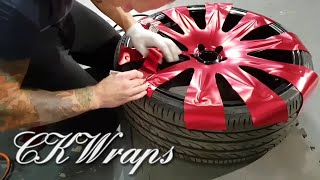 INSANE Vinyl Wrap Wheel (faces) using satin red chrome vinyl.