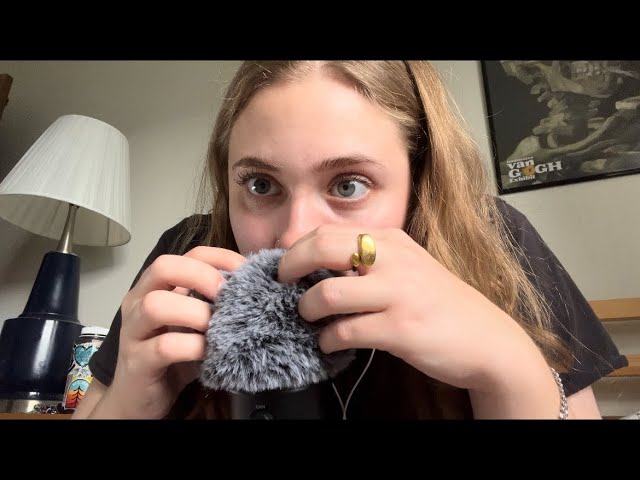 ASMR fluffy mic touching + eating gummies
