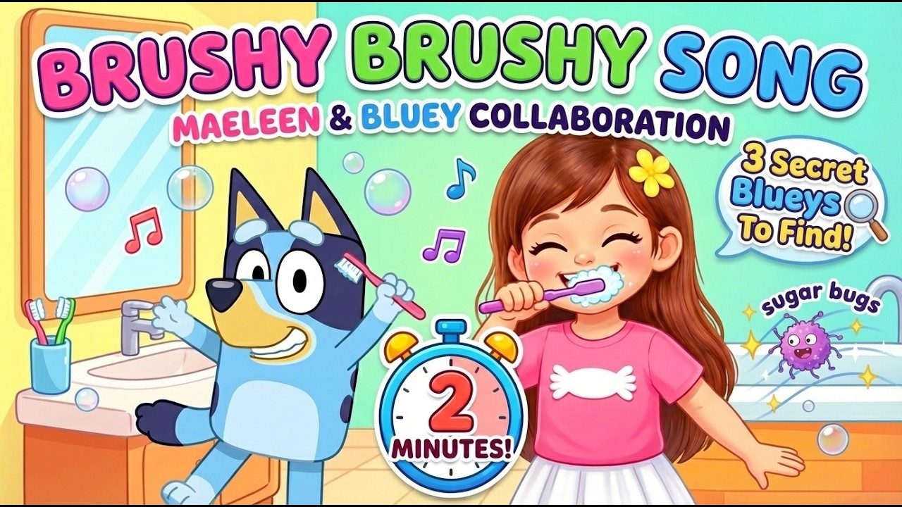 Brushy Brushy Song + Game With Maeleen & Bluey 🐶🪥 | Find the 3 Secret Blueys!