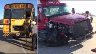 School bus collides with big rig