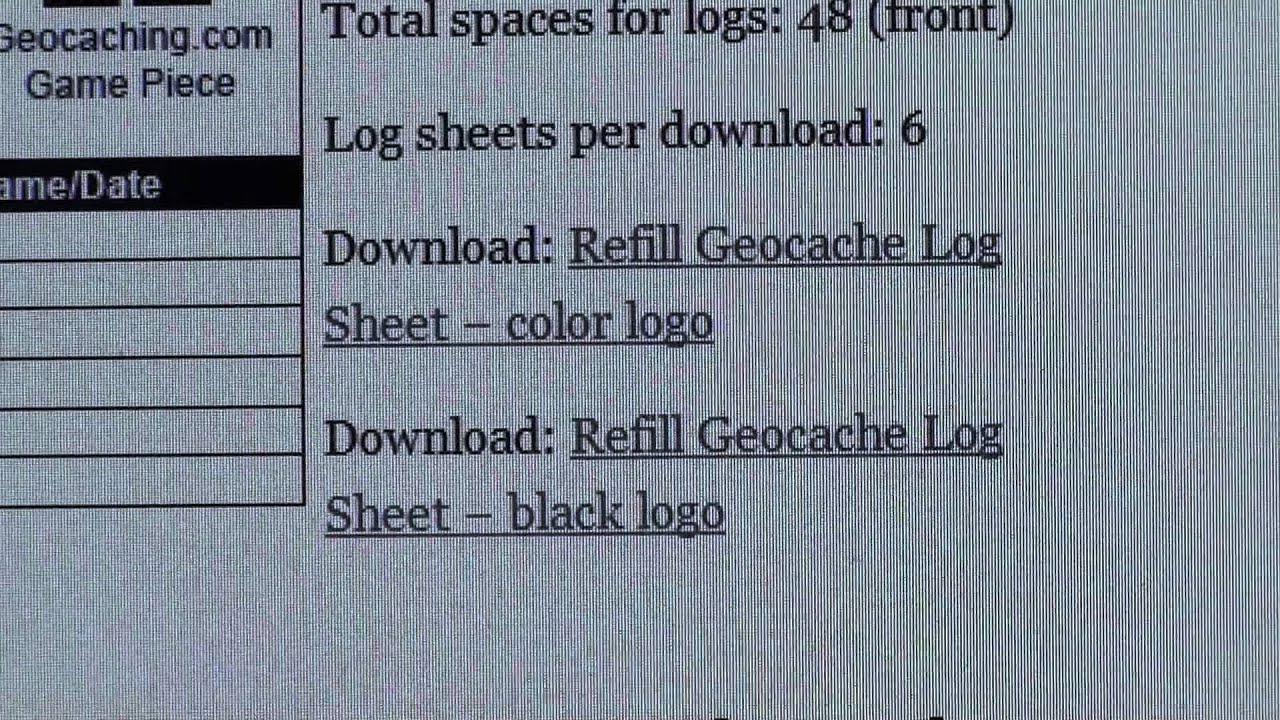 Geocaching Micro Log Sheets Printable