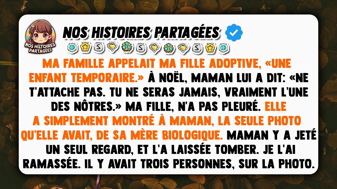 « Elle ne sera jamais vraiment l’une des nôtres. » Ma mère a prononcé ces mots devant toute la famille à Noël, pendant que ma fille adoptive de huit ans était assise à l’autre bout de la table,...