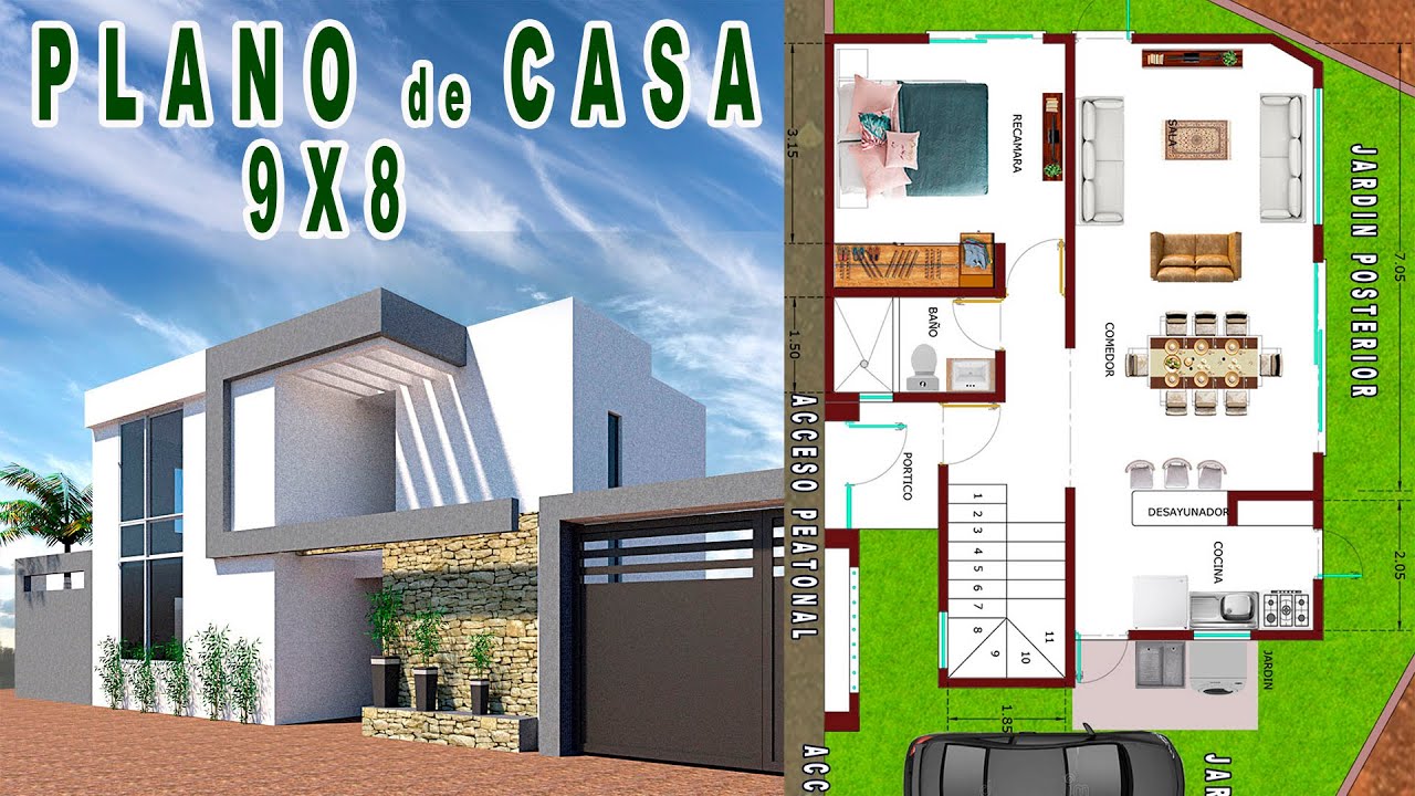 PLANO de CASA PEQUEÑAS 8X9 recamara en PLANTA baja, FACHADA DE CASAS ...