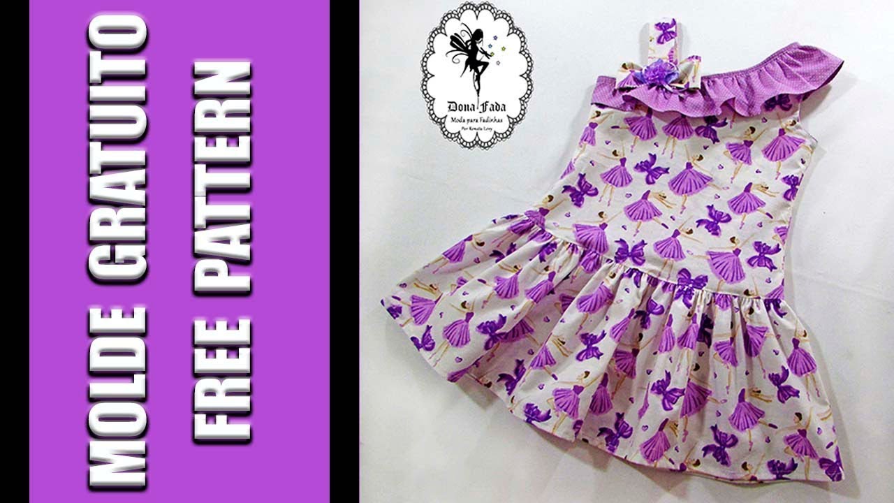 Vestido de Ombro Único   5 a 8 anos   Molde Gratuito