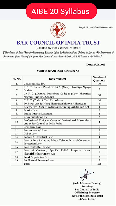 AIBE 20 Syllabus ll AIBE Examination Syllabus 2025