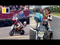 5-year-old boy showcases motorcycle skills at exhibition