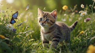 🐱 cute kitten walks in the meadow and plays with butterflies 🦋 -  ( cute kittens AI ).