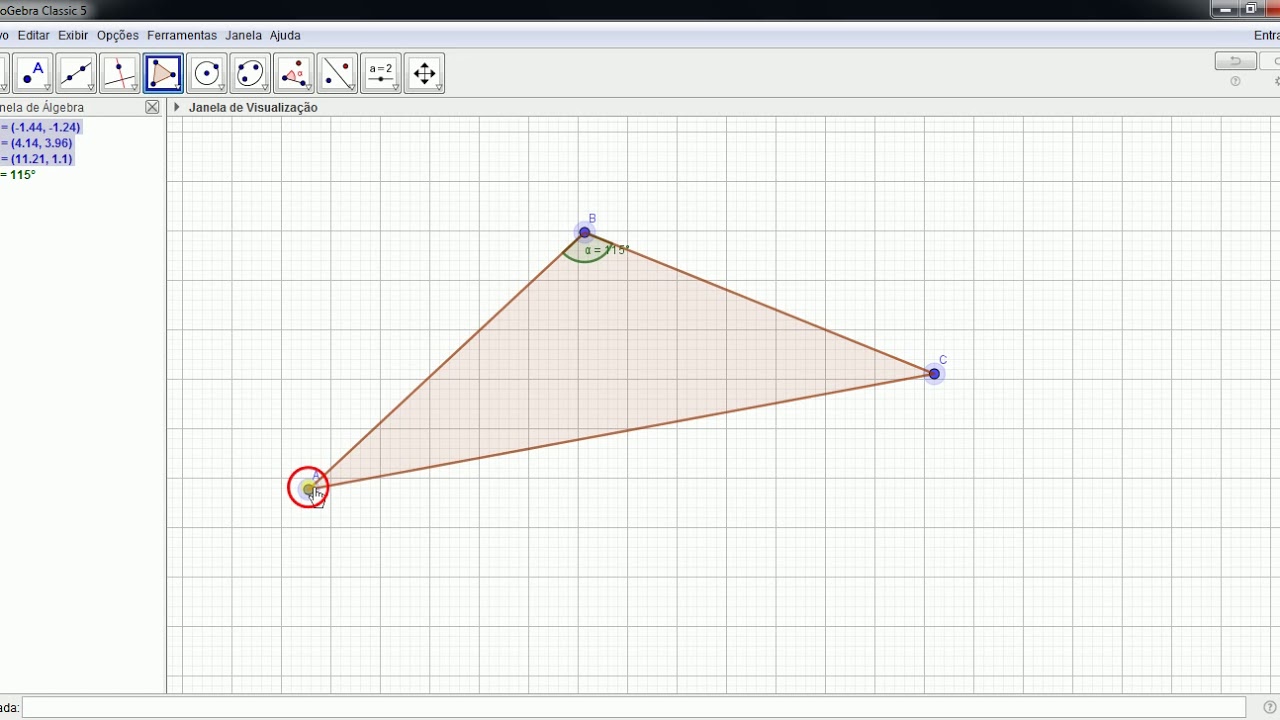 Matemática com Geogebra - Construindo um triângulo com ângulo fixo