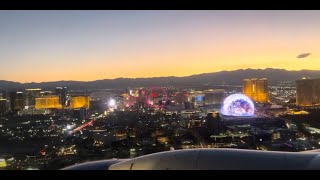 Sunset Airplane Landing - Las Vegas Strip with view of THE SPHERE