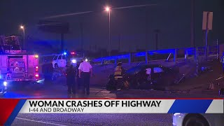 Woman rushed to hospital after crashing off highway