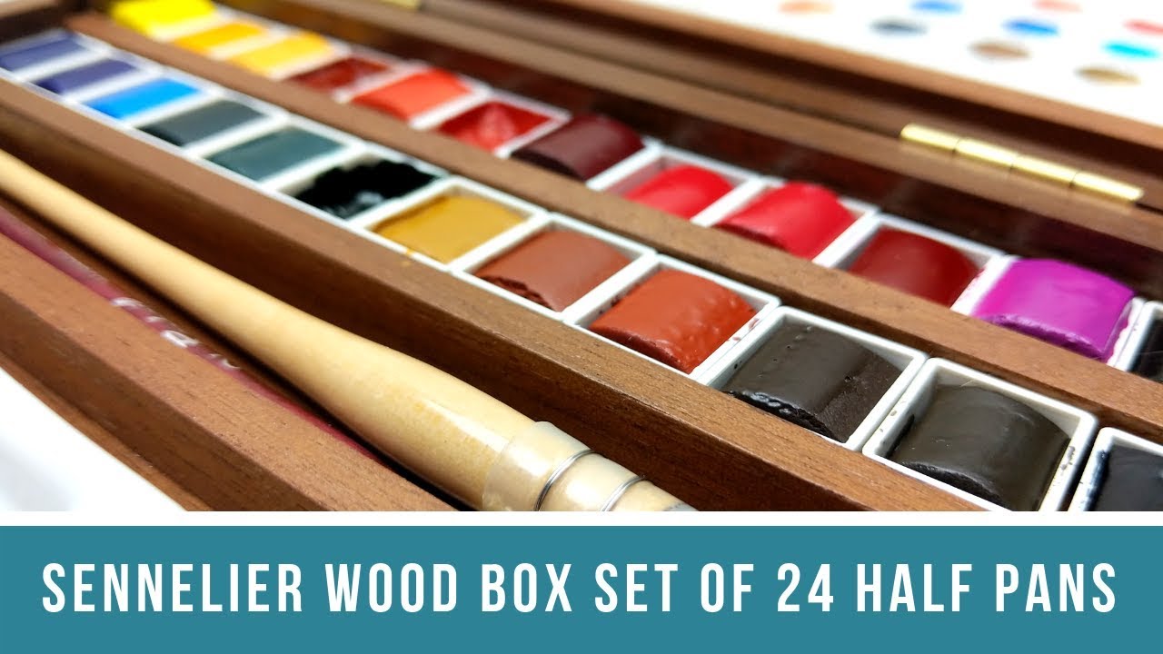 Sennelier La Petite Watercolor Half-Pan Set Of 16 in Black Wood Box