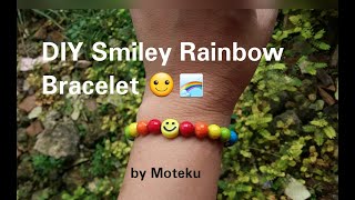 DIY Smiley Rainbow Bracelet, membuat gelang karet elastis, beaded bracelet simple and easy