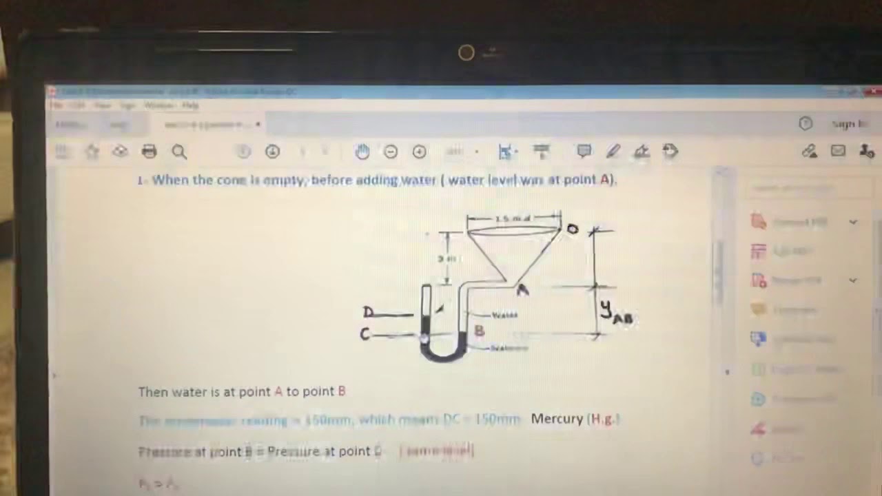Cone Manometer المحاضرة ٣-٦ Example 5 Cone connected to mercury manometer - YouTube