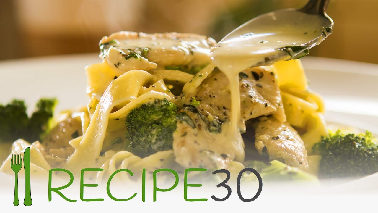 CHICKEN BROCCOLI FETTUCCINE ALFREDO STYLE - By RECIPE30.com | Recipe30