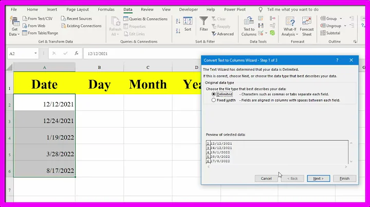 Split date to multi column in excel