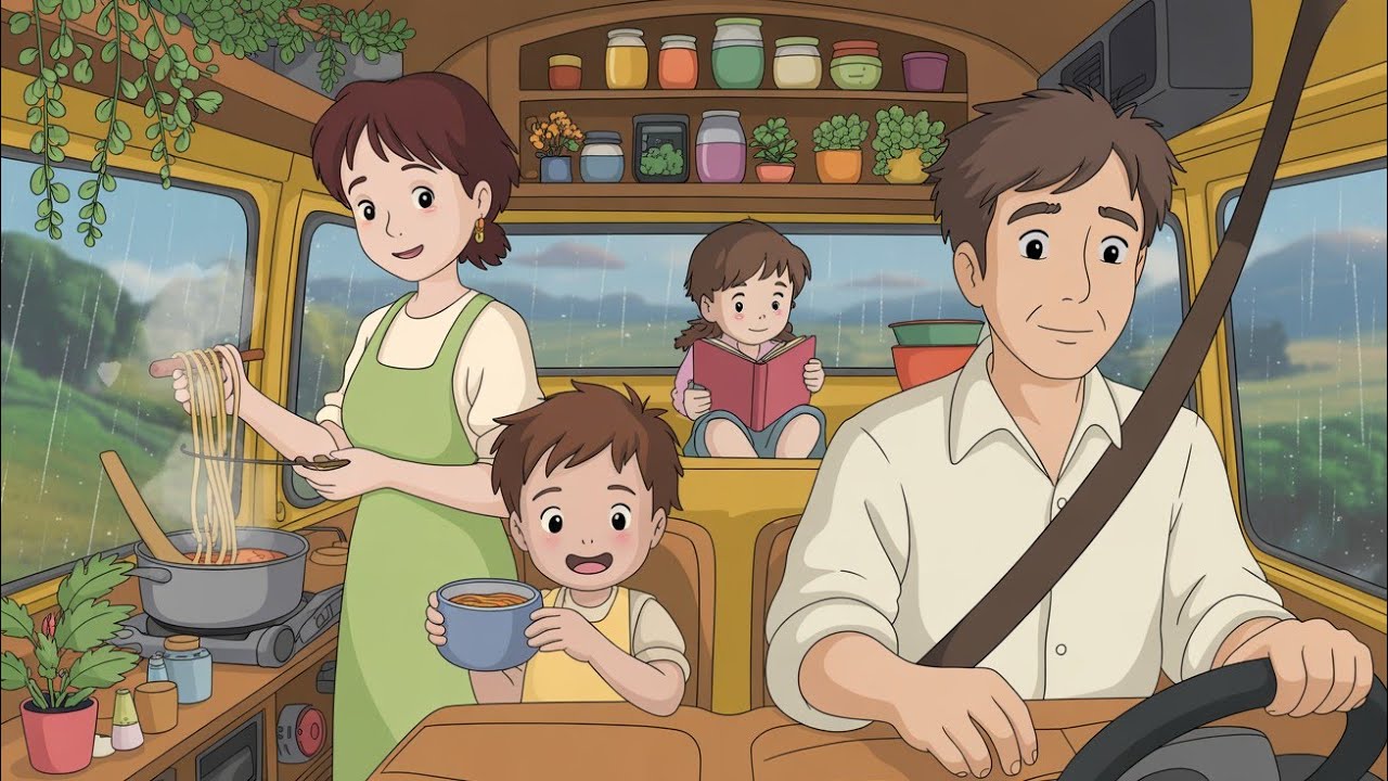 On a rainy day our little family continued our journey in our mobile home Ghibli vlogs 