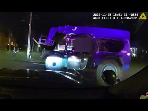 Kid in stolen forklift leads police chase in Michigan - YouTube