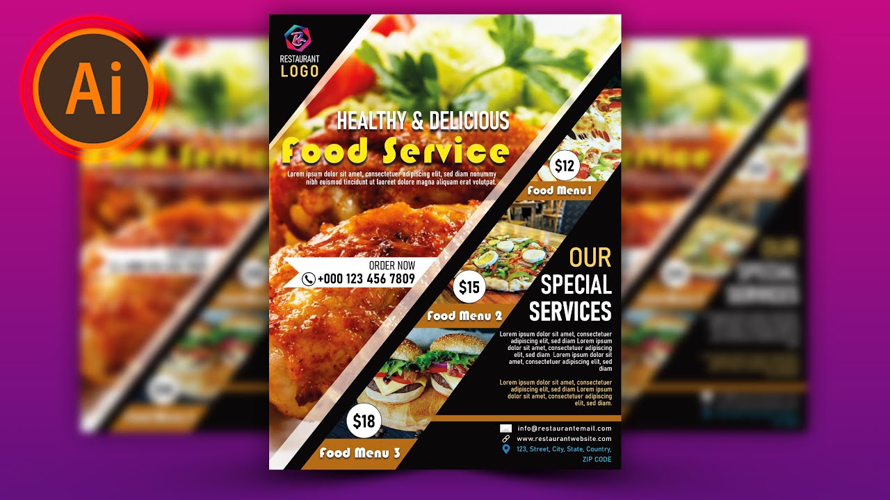 Food Restaurant Flyer Design | Restaurant Flyer Design | Food Flyer Design | Adobe Illustrator CC