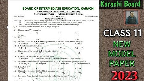 New Model paper 2023 || Class 11 ||  Karachi Board