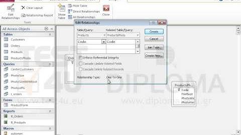 Create a one-to-one relationship between the Code fields of the Products and the ProductsPhoto...