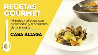 Almejas gallegas con alcachofas y trompetas de la muerte | Casa Aliaga