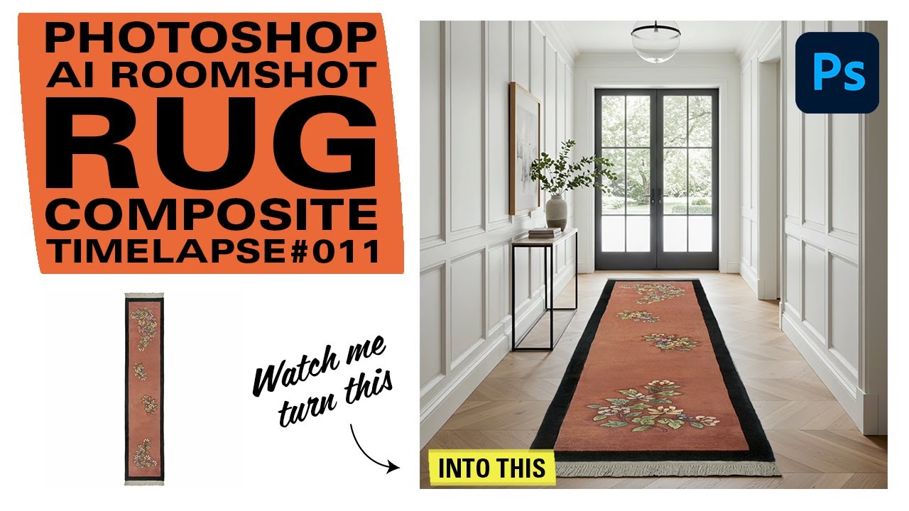 Photoshop AI Roomshot Rug Composite – Timelapse 