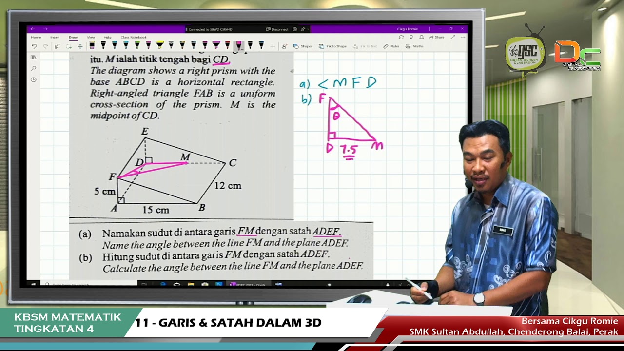 Kbsm19 4m 03 Sudut Antara Garis Dan Satah Cth2 Youtube