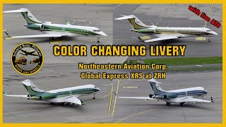 Northeastern Aviation Corporation GLEX with COLOR CHANGING LIVERY at Zürich-Kloten (with live ATC)