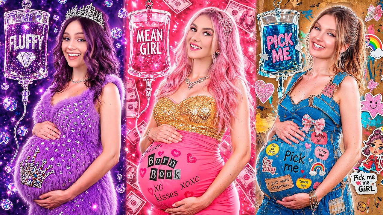 Rich Fluffy vs Broke Pick Me vs Giga Rich Mean Girls! Moms & Daughters Family Challenge