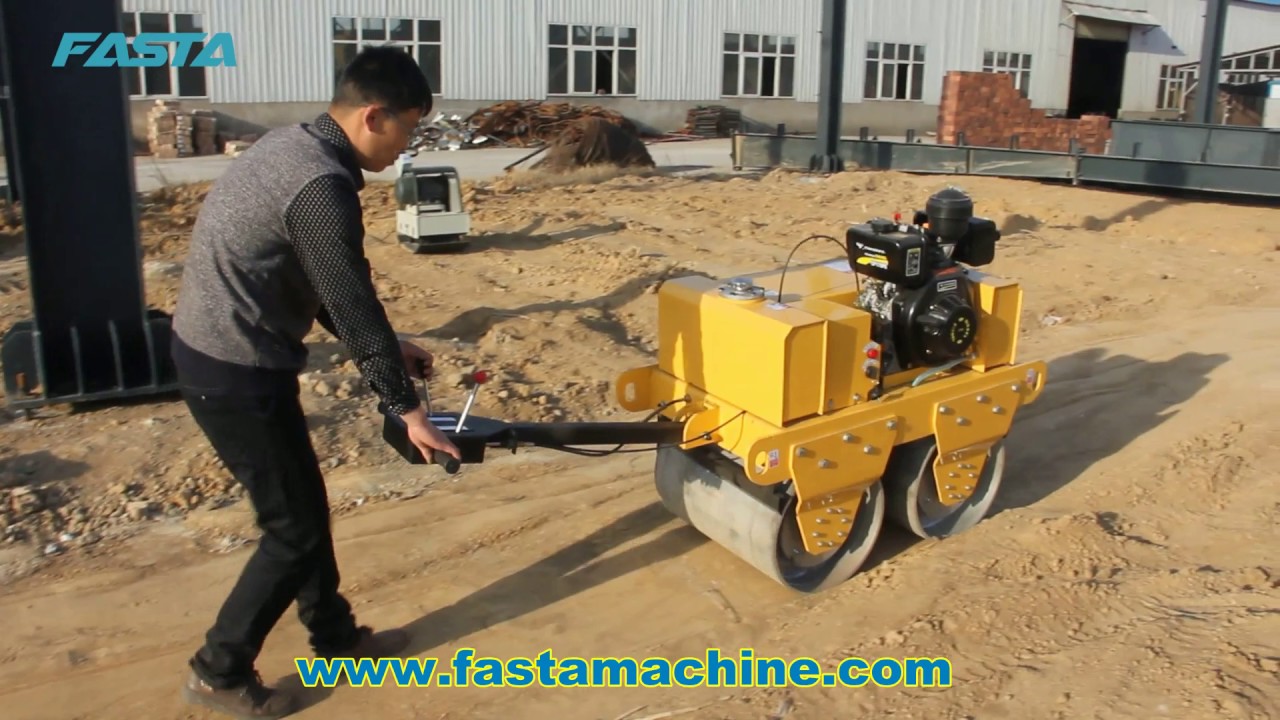 Fasta FVR600 walk behind double drum vibratory road roller compactor  operating video - YouTube