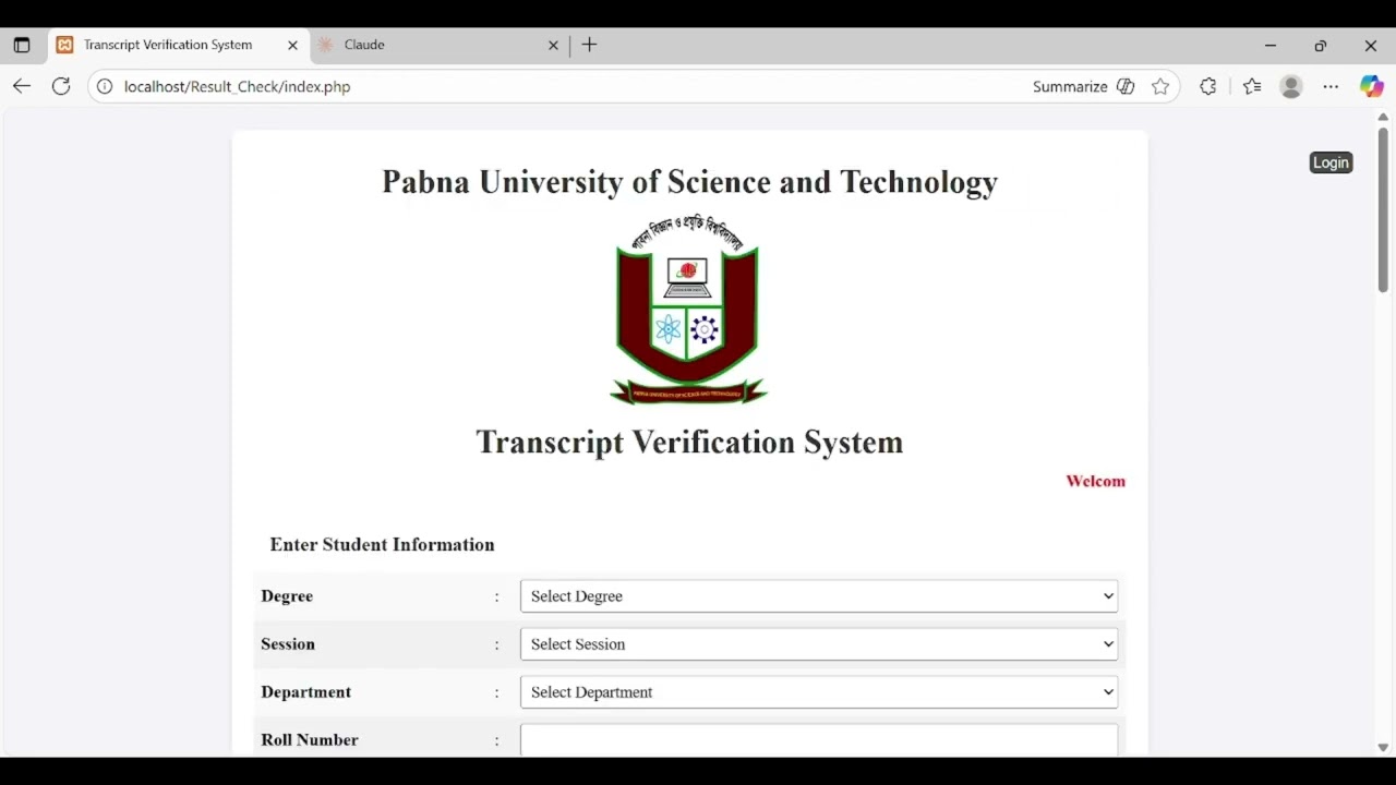 Transcript Verification System | Web Projects