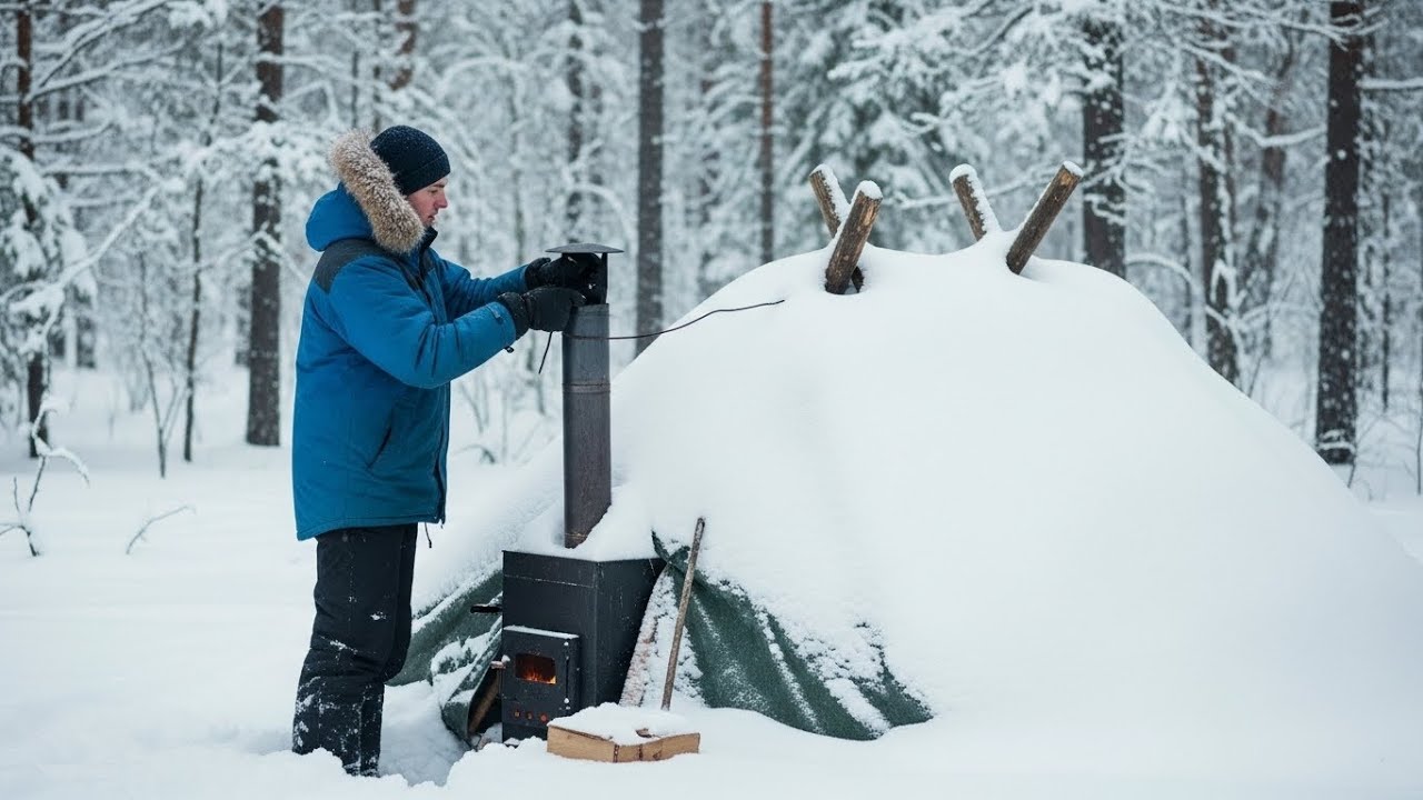 Solo Hot Tent Camping in Deep Snow