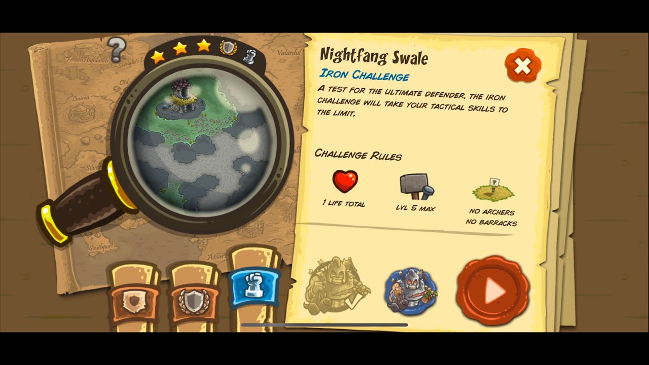 Kingdom Rush - Level 25 - Nightfang Swale (Iron Challenge) - Veteran Hard Difficulty