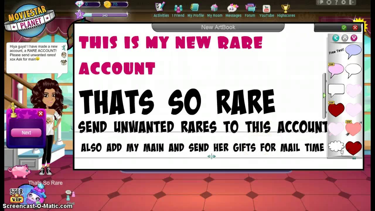 Moviestarplanet: My New Rare Account - YouTube